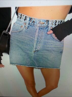 AGOLDE sz 27 Quinn Hi Rise Denim Jean Mini Skirt in Studded Devotee Faded rare